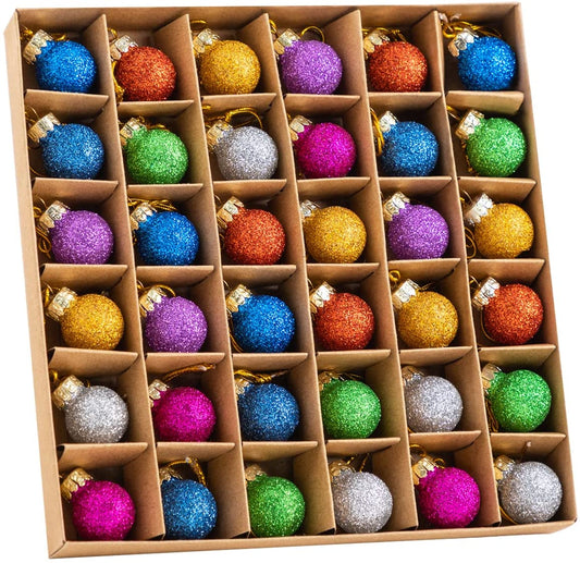 36 Pcs 1 Inch Christmas Mini Glitter Glass Balls Ornaments