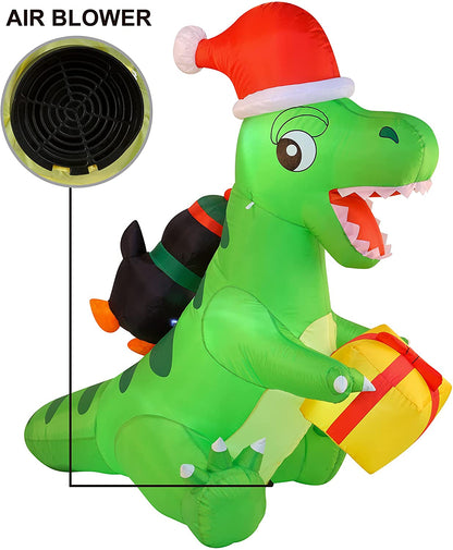 6 FT Tall Inflatable Penguin Sledding on Dinosaur