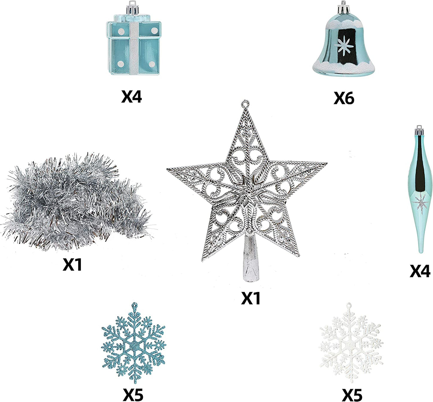 71 Pcs Assorted Ornaments, Blue and White