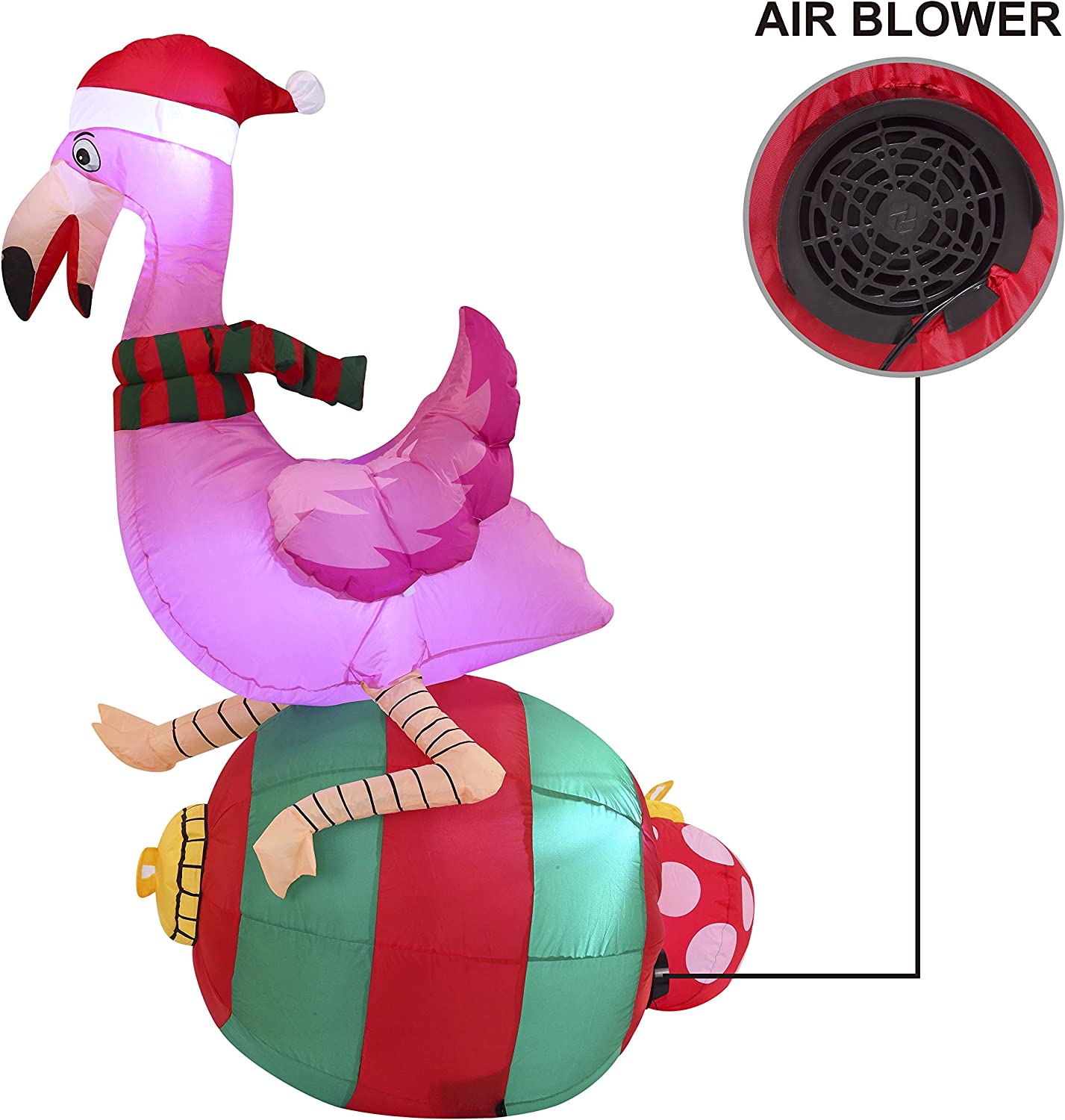 Christmas Large Flamingo on Ornament Inflatable (6 ft)