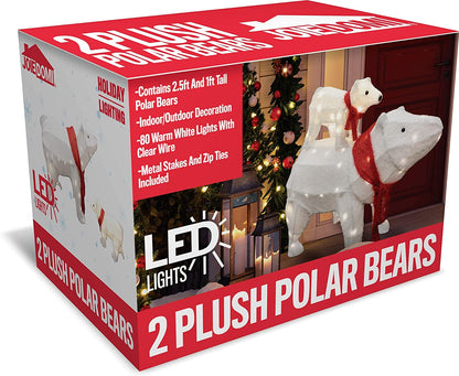 2 Pcs Plush Polar Bears LED Yard Lights