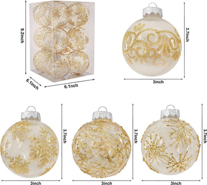 3.15'' Gold Print Transparent Ball Ornaments 12 Pcs