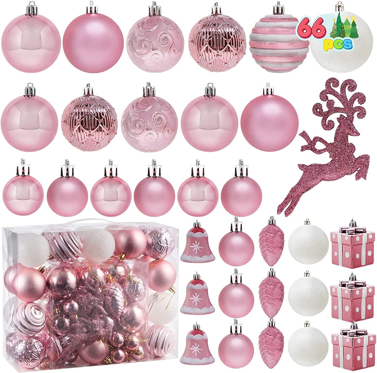 66 Pcs Rose Gold Christmas Assorted Ornaments