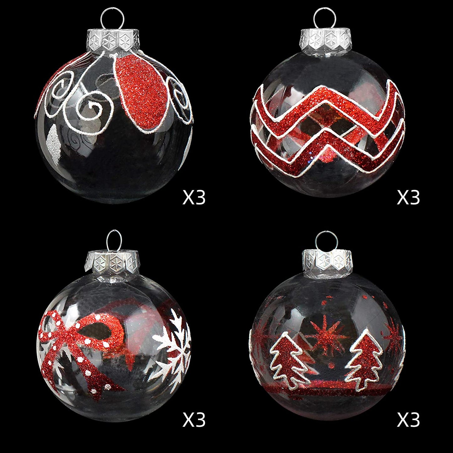 12 Pcs Christmas Ball Ornaments, Red and Clear