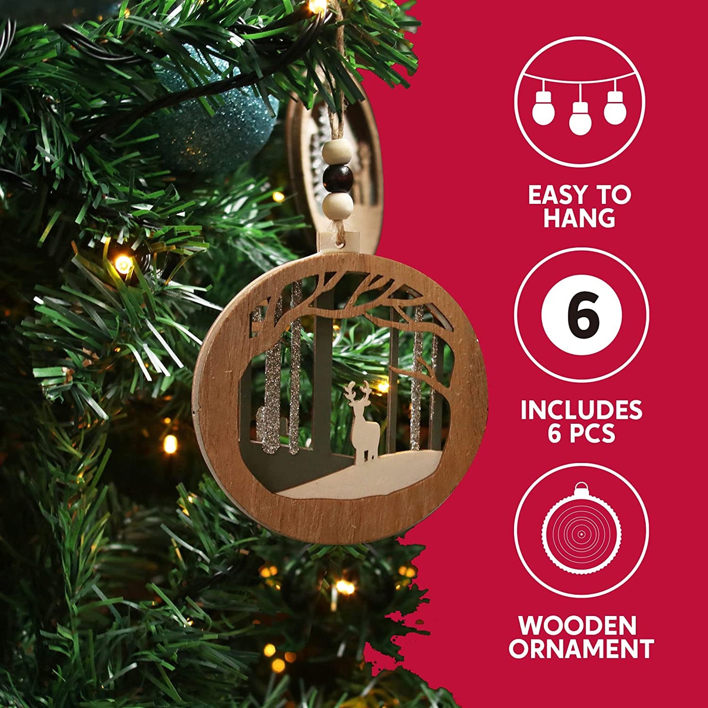 6 Pcs Wooden Christmas Hanging Ornaments