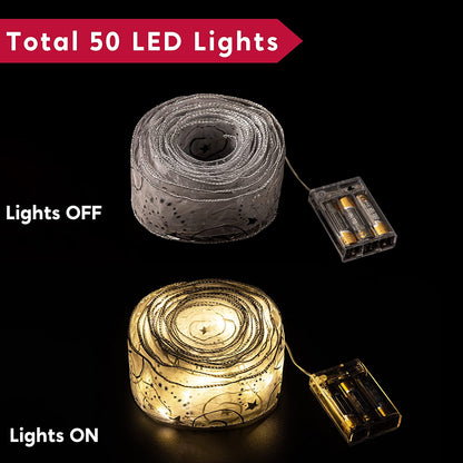 50 LED Fiber Mesh Wired Ribbon Battery Powered (Silver)
