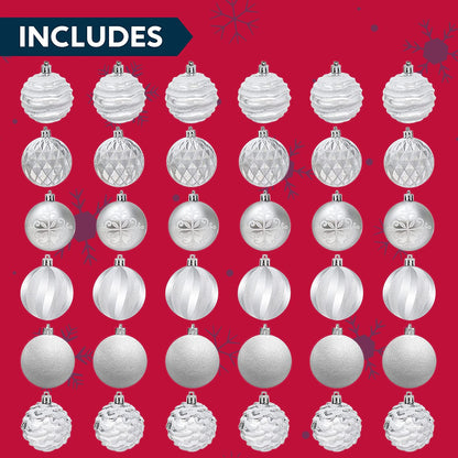 36 pieces Silver and White Christmas Ornaments