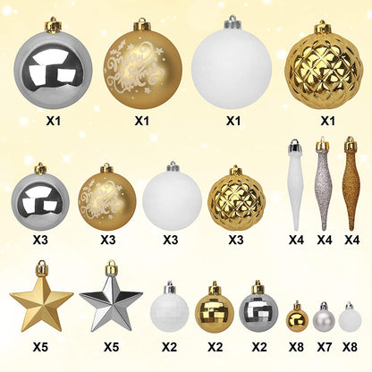 67 Pcs Christmas Ornaments Assorted Style Gold & White