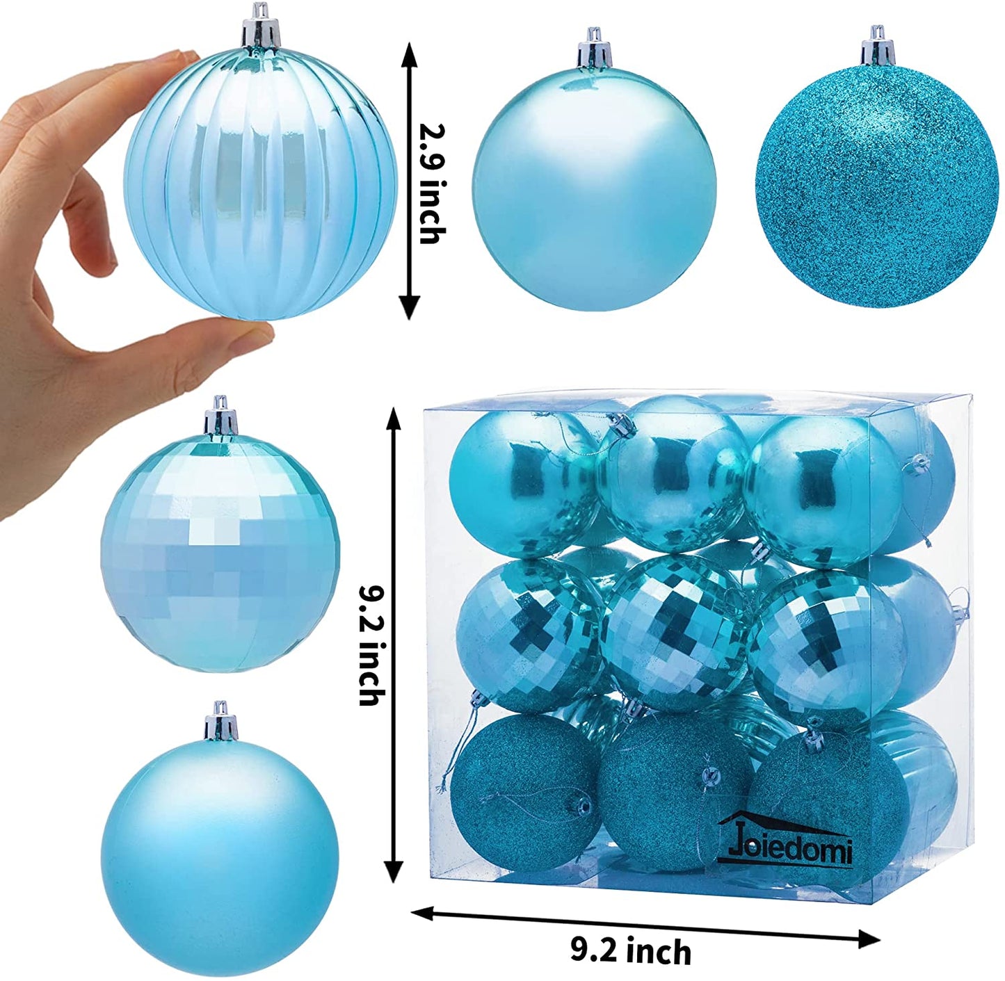 3.15'' Baby Blue Christmas Ball Ornaments 18Pcs