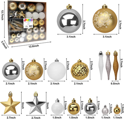 67 Pcs Christmas Ornaments Assorted Style Gold & White