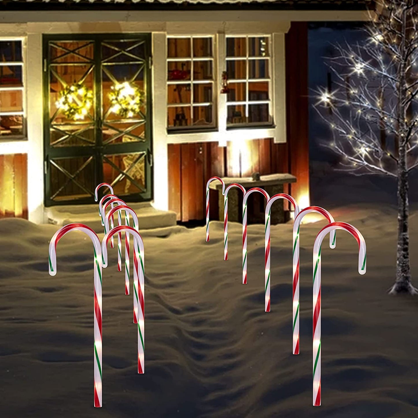Green Christmas Candy Cane Pathway Markers Lights with Stake, Set of 12