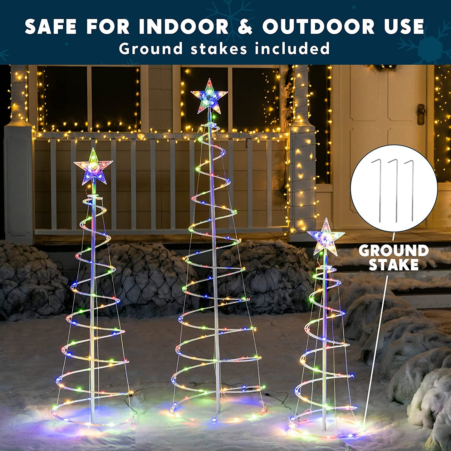 Lighted Spiral Christmas Tree Set LED Warm White - 3 Pcs