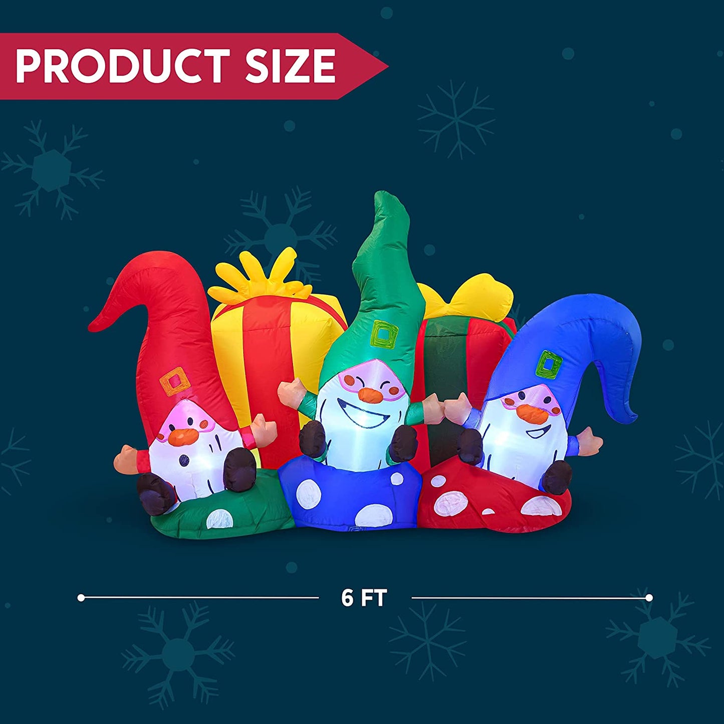 Large Christmas Three Happy Gnomes Inflatable (6 ft)