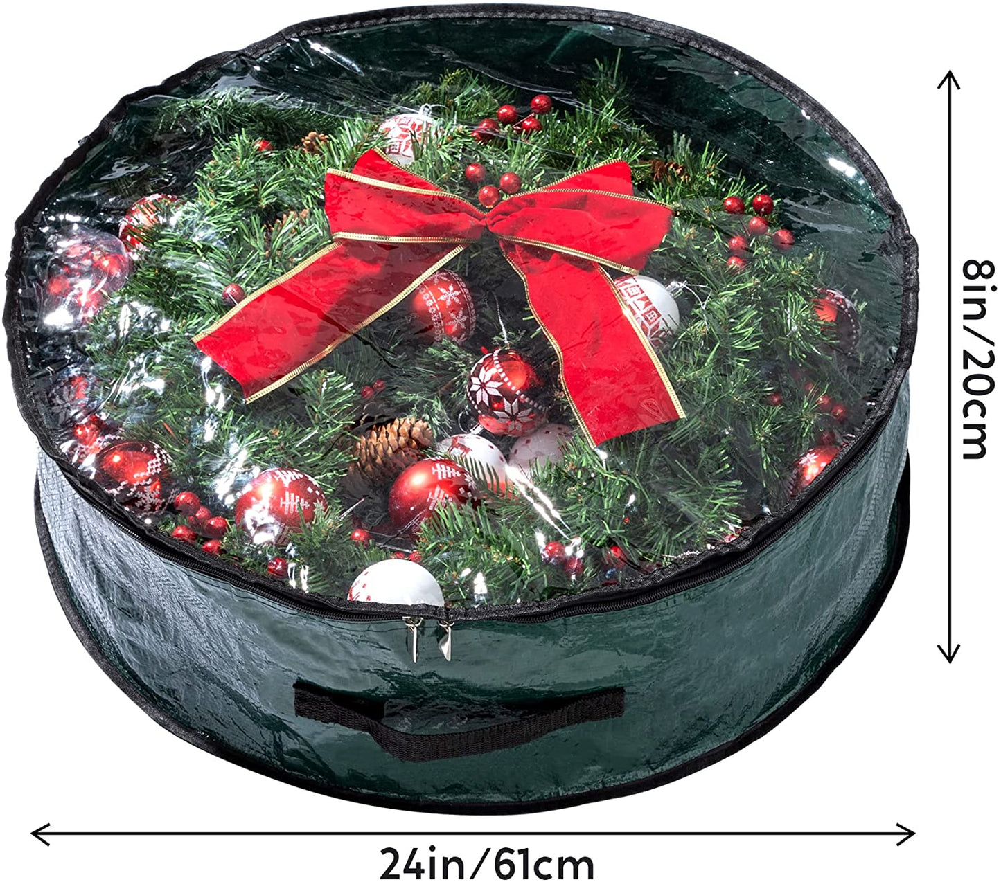 62 Pack Christmas Wreath Green Storage Bag with Clear Window