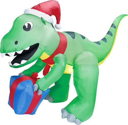 Tall Christmas Dinosaur with Hat Inflatable (5 ft)