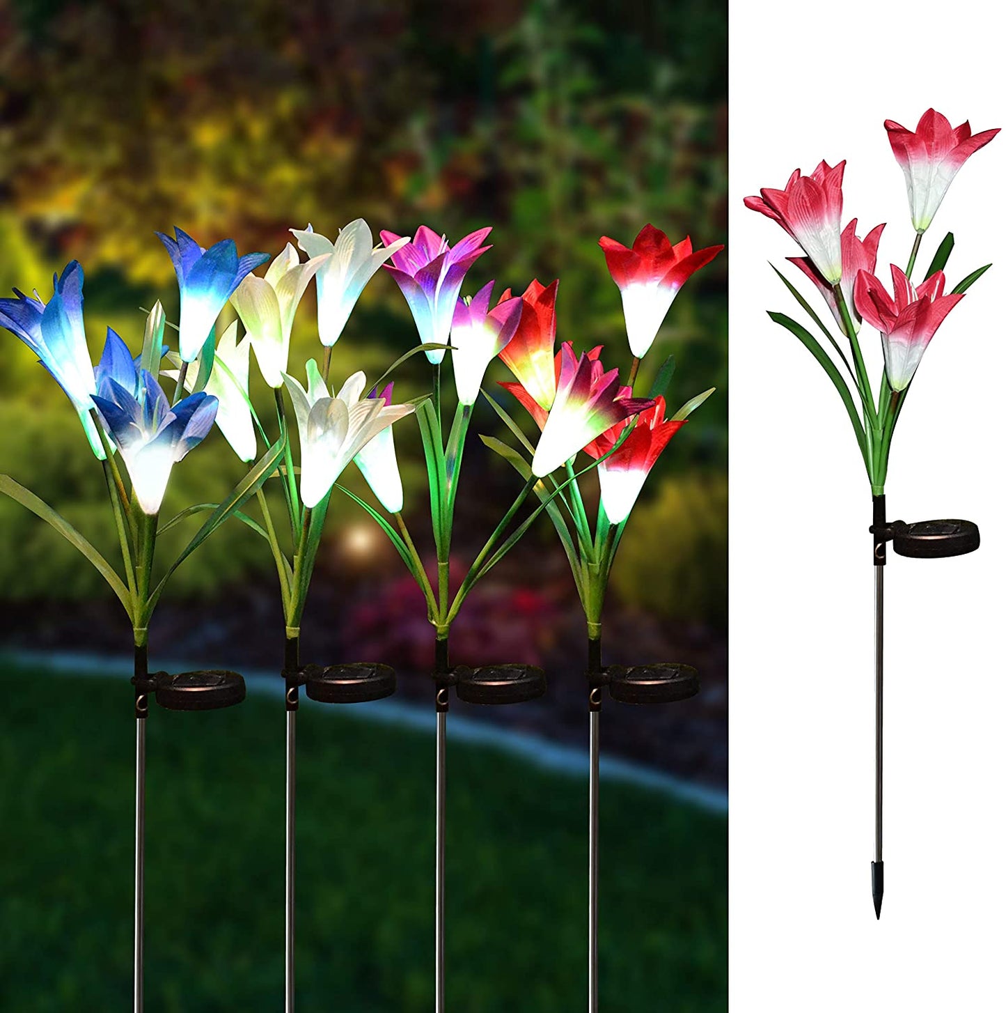 4 Pack Lily Flower LED Solar Stake Lights