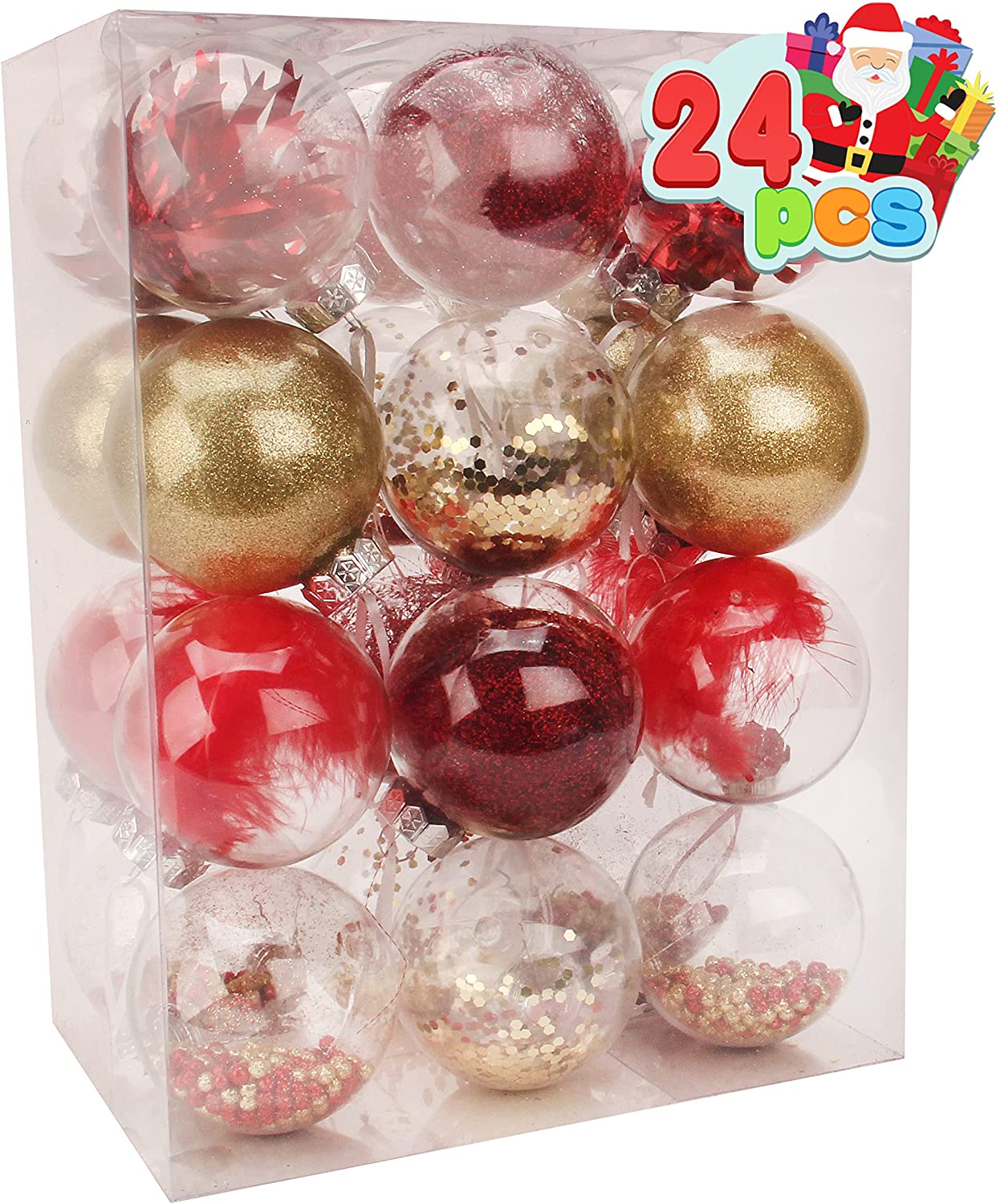 24Pcs Red Plastic Clear Ball Ornaments with Filling