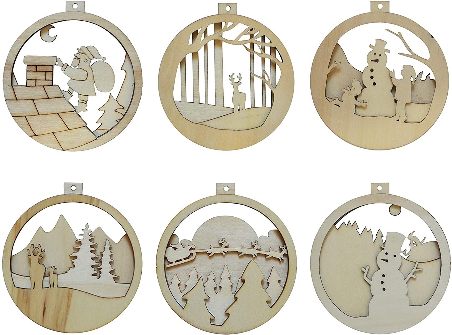 6 Pcs DIY Wooden Christmas Ornaments