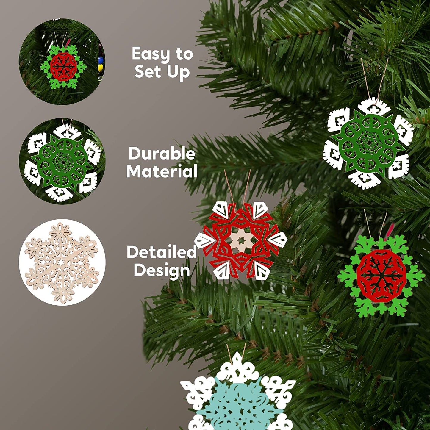 36 Pcs Wooden Snowflakes Hanging Ornaments