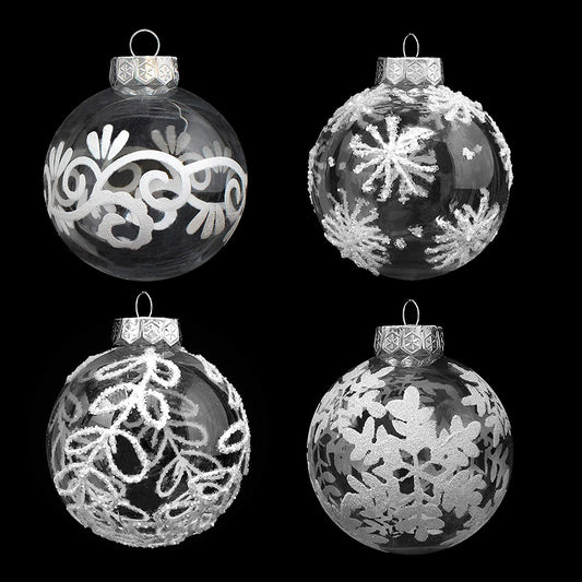12 Pcs White & Clear Christmas Ball Ornaments