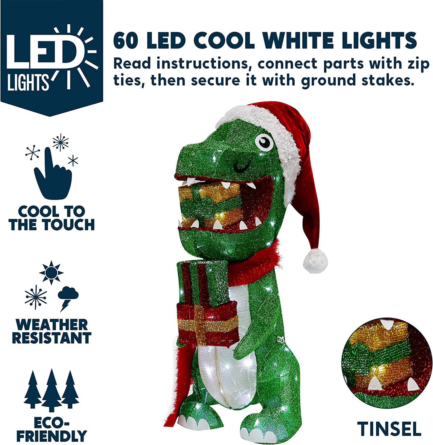 2.3ft LED Yard Light - Tinsel Dinosaur