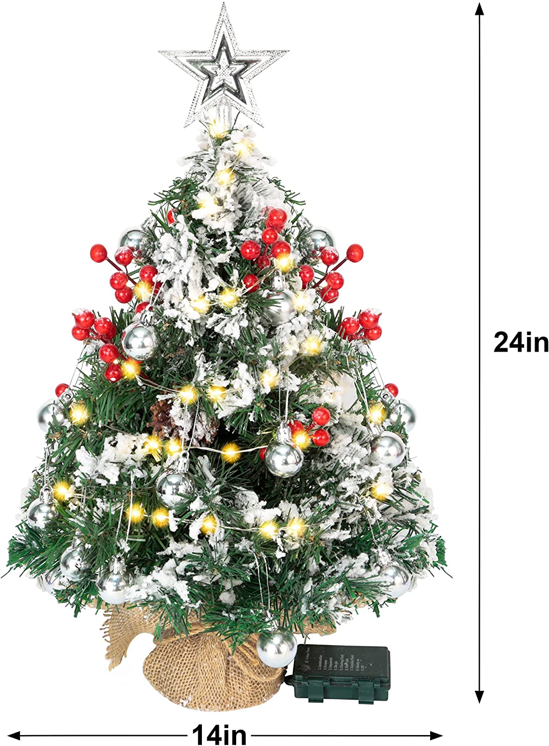 24in Prelit Tabletop Flocked Christmas Tree with 50 Warm White String Lights