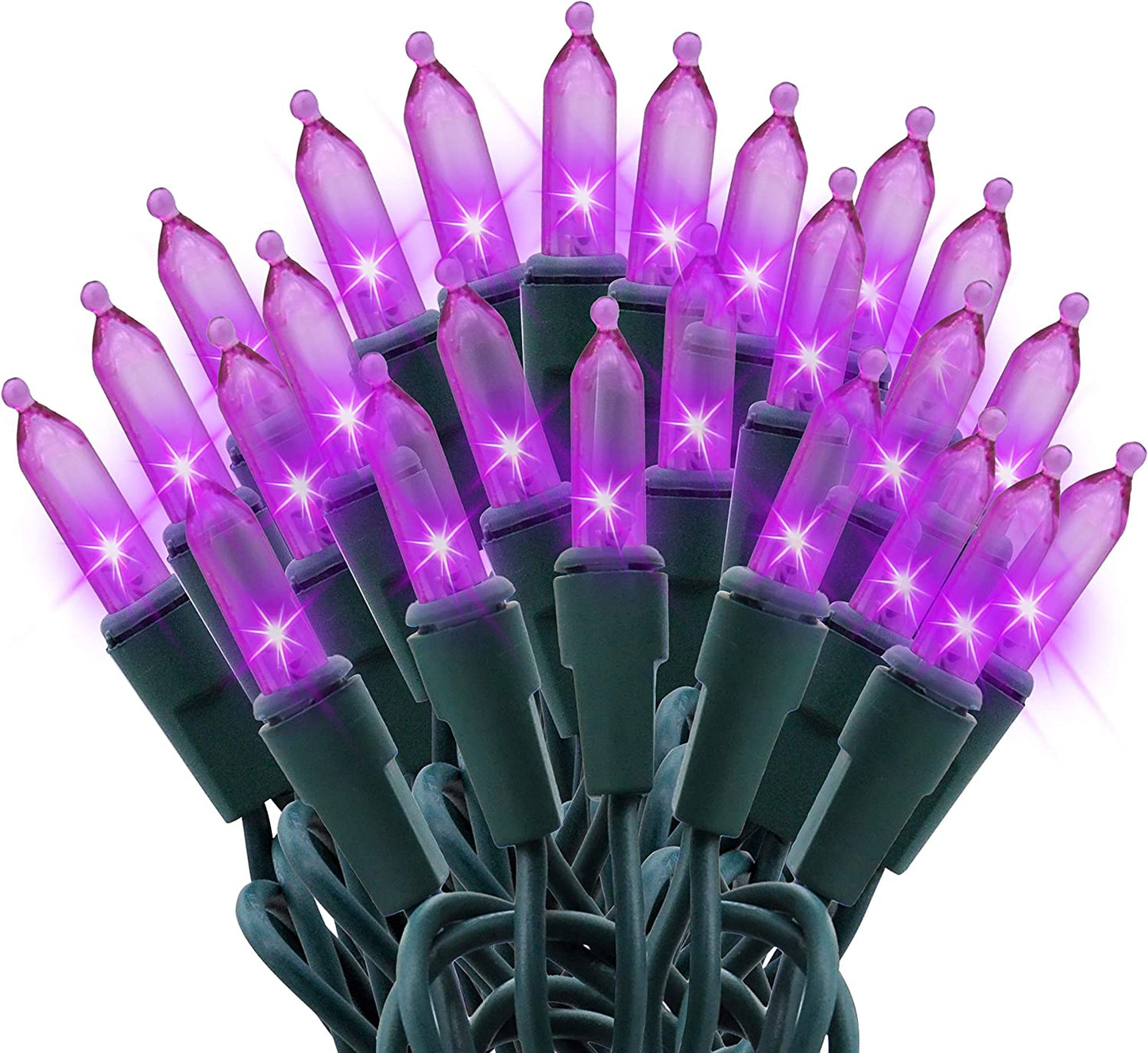 100-count Purple LED Green Wire Lights