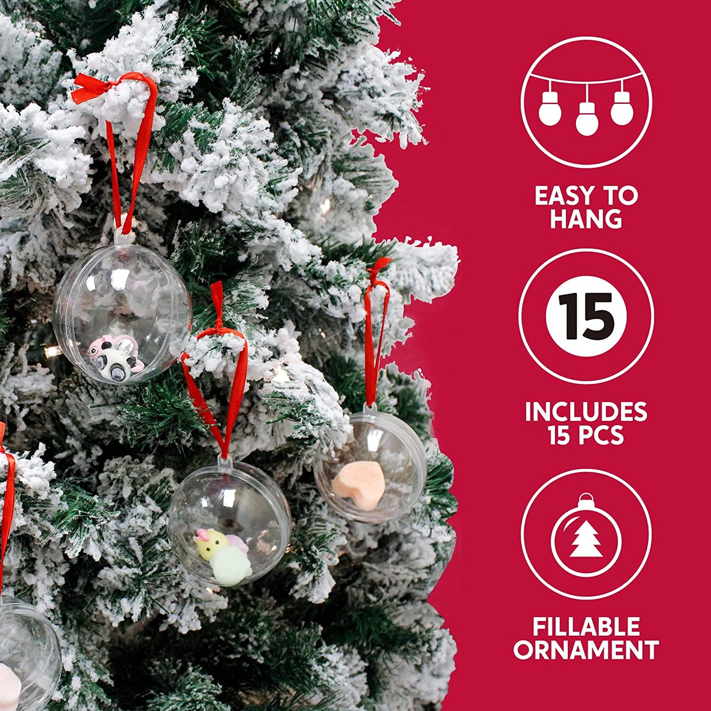 15 Pcs Clear Plastic Fillable Christmas Ball Ornaments