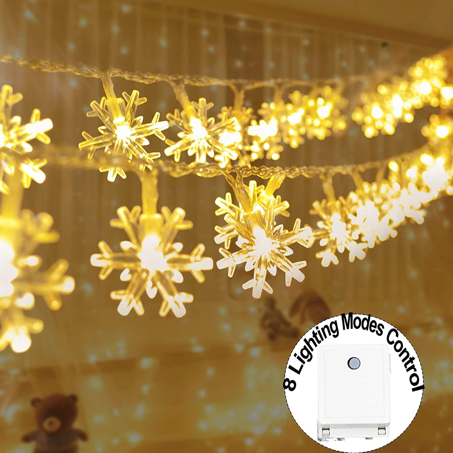 100 LED Christmas Lights Snowflake String Lights