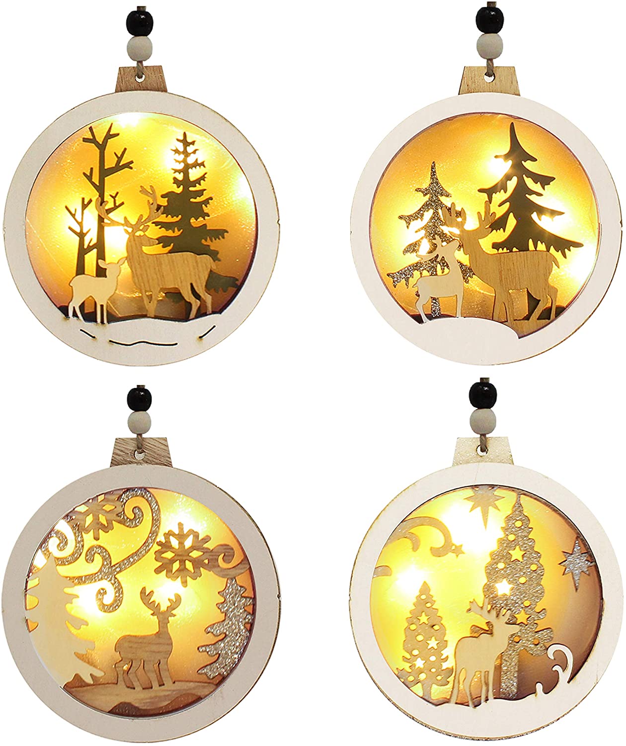 4 Pcs LED Wooden Hanging Reindeer Ornaments