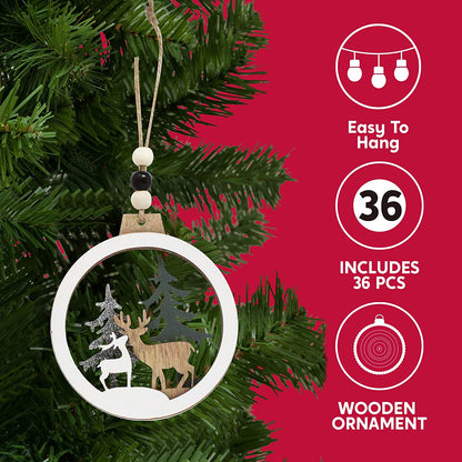 6 Pcs Wooden Reindeer Hanging Ornaments