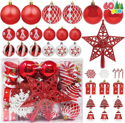 66 Pcs Red and White Christmas Assorted Ornaments