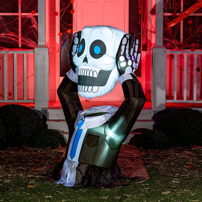 5ft Halloween Ground Breaker Skeleton Holding Head Inflatable