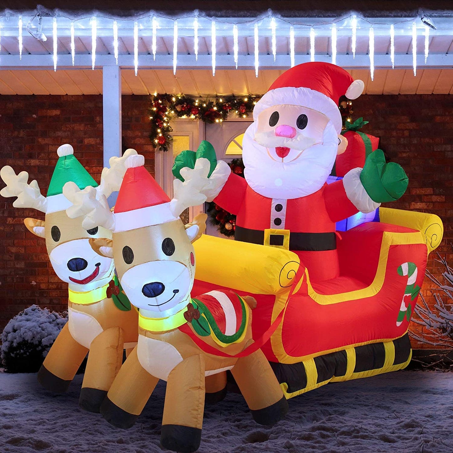 Large Santa  on Fancy Sleigh Cute Inflatable (6 ft)