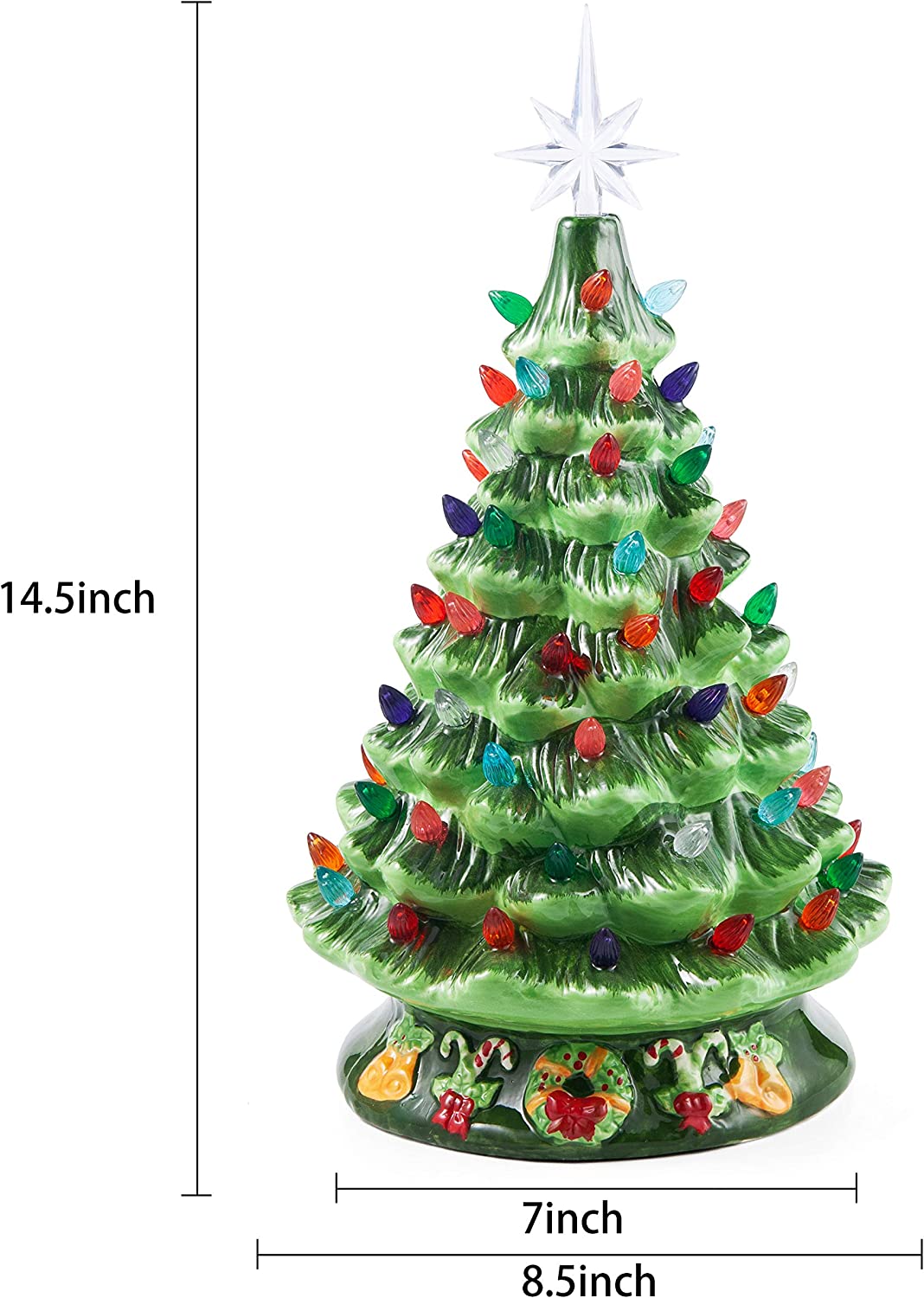 15in Ceramic Christmas Tree with Decorations (Green)