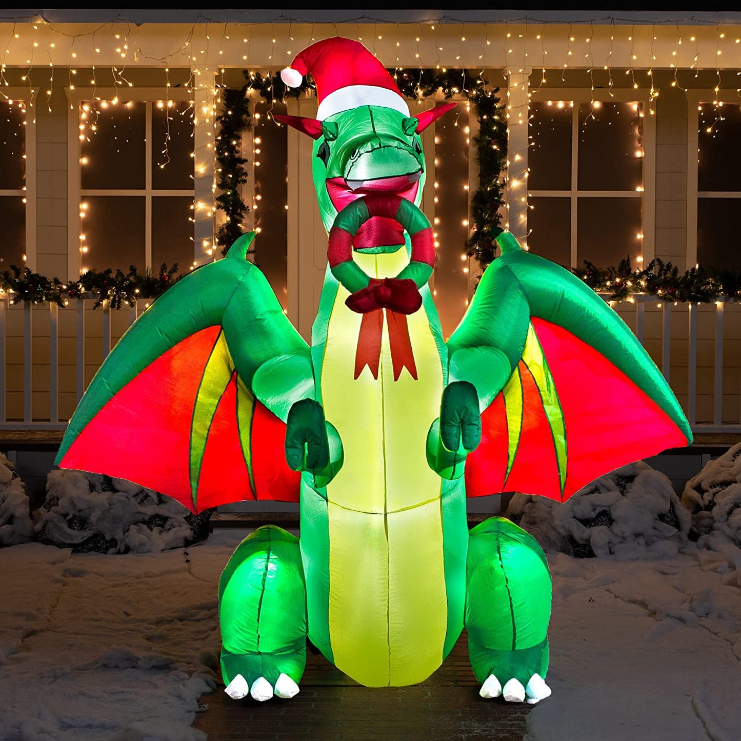 8ft Tall Lifelike Christmas Green Dragon Christmas Inflatable