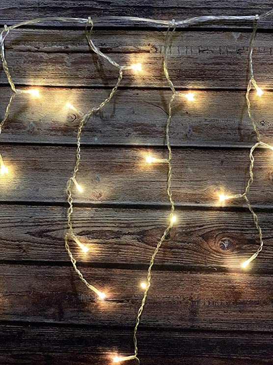 100 Faceted M5 LED White Wire Icicle Lights Warm White