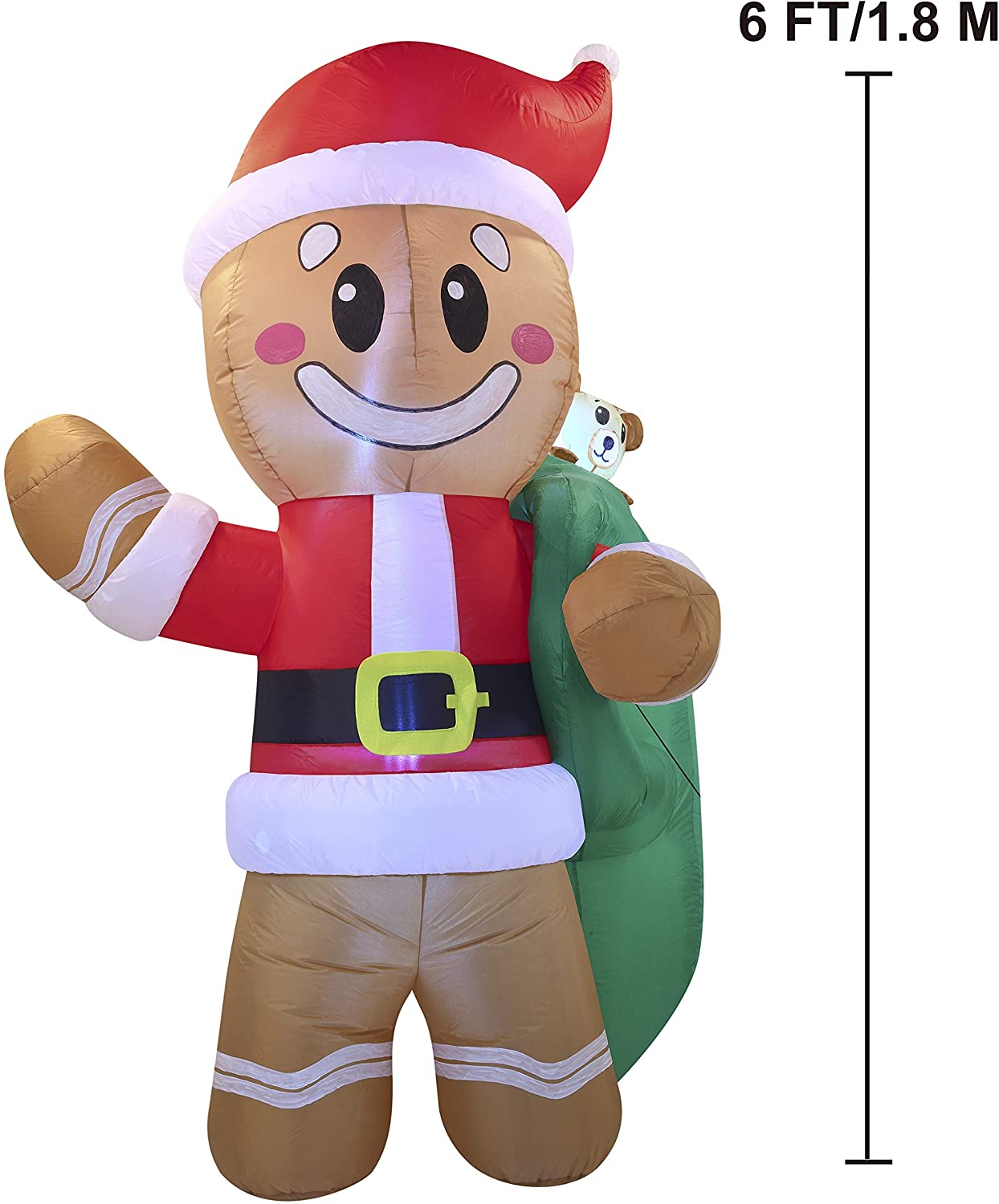 Large Santa Helper Gingerbread Man Inflatable (6 ft)