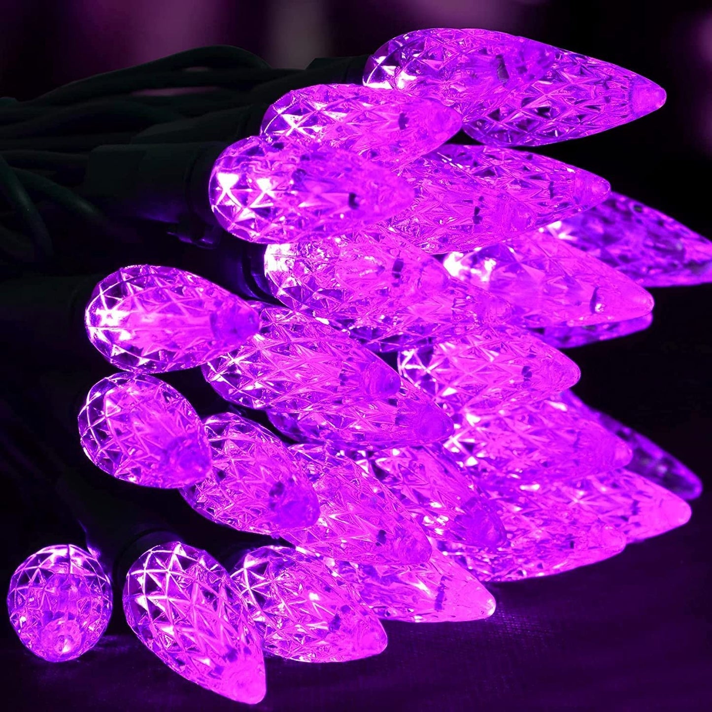 150-Count 48.7ft LED Purple Faceted C6 Halloween String Lights