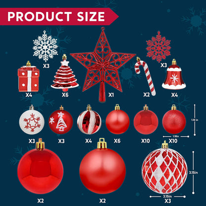 66 Pcs Red and White Christmas Assorted Ornaments