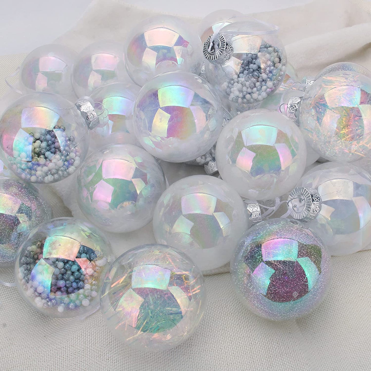 24Pcs Chrome Plastic Clear Ball Ornaments with Filling