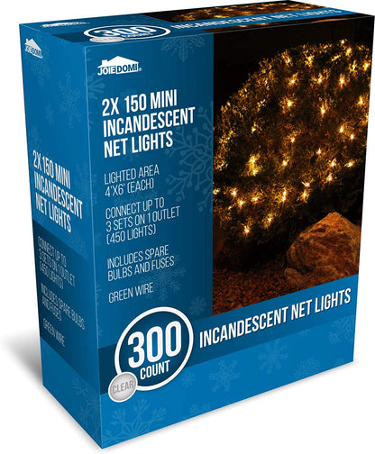 2 Packs,150 Incandescent Christmas Net Lights, Warm White