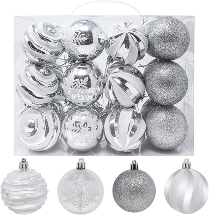 24 Pcs Christmas Ball Ornaments, Silver and White