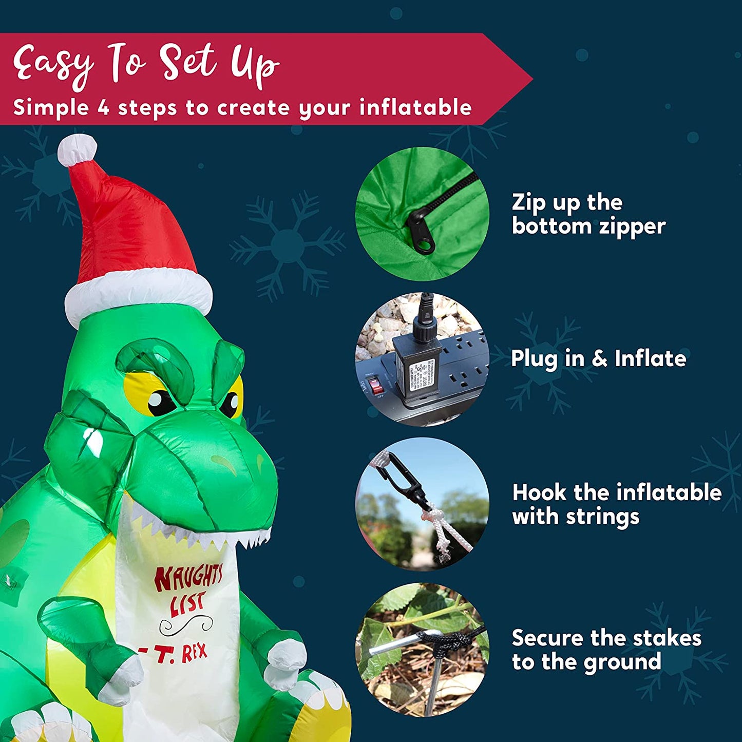 Tall Christmas Sitting Dinosaur Inflatable (5 ft)