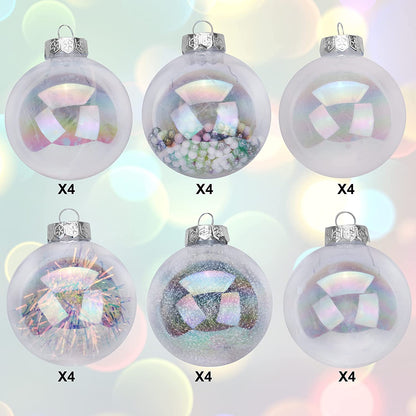 24Pcs Chrome Plastic Clear Ball Ornaments with Filling