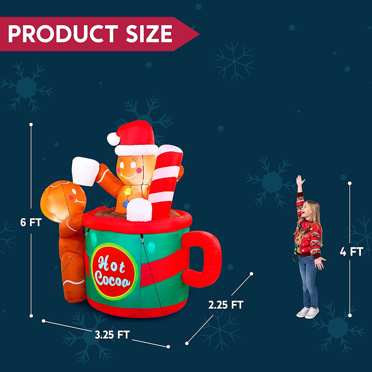 Large Gingerbread Man in Hot Cocoa Mug Inflatable (6 ft)