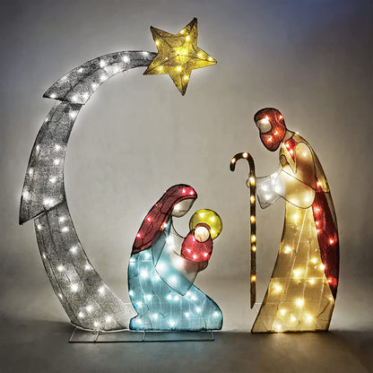 5ft Tinsel Nativity Scene 140 LED Warm White Yard Light