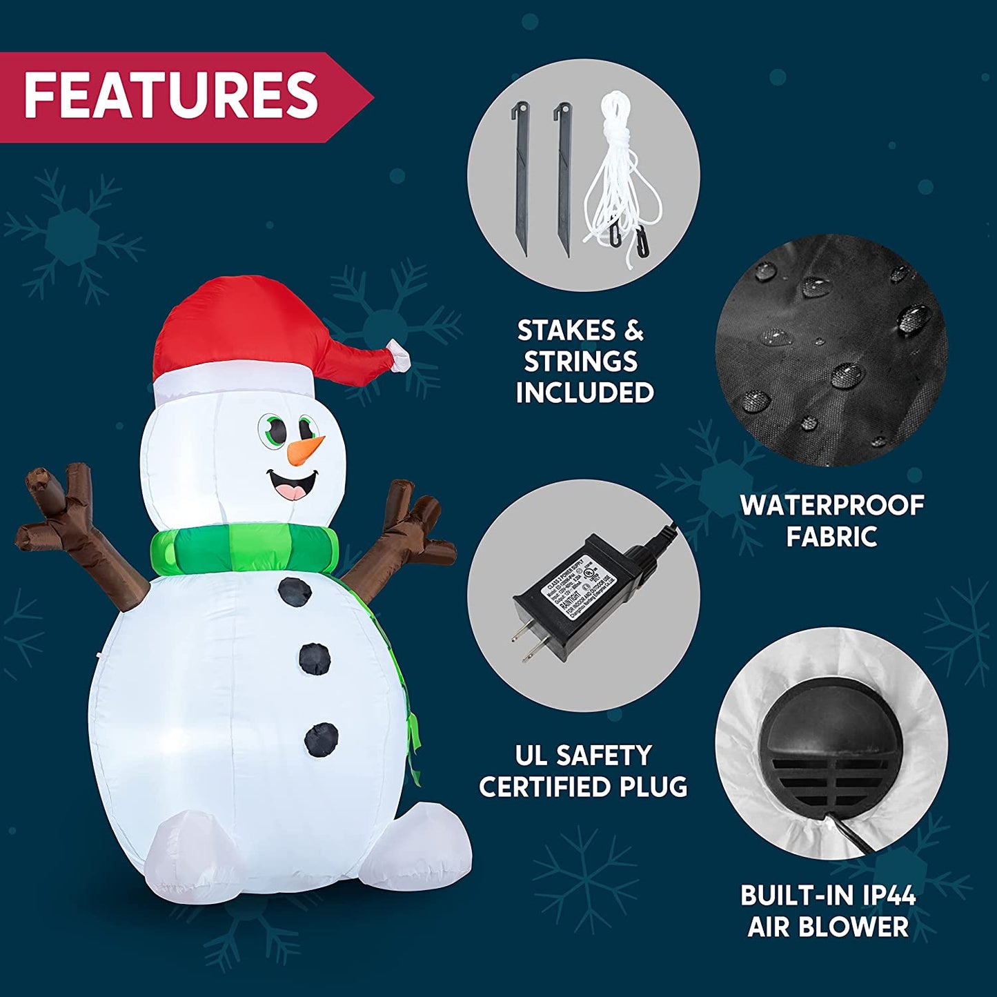 Tall Holiday Snowman Inflatable (5 ft)