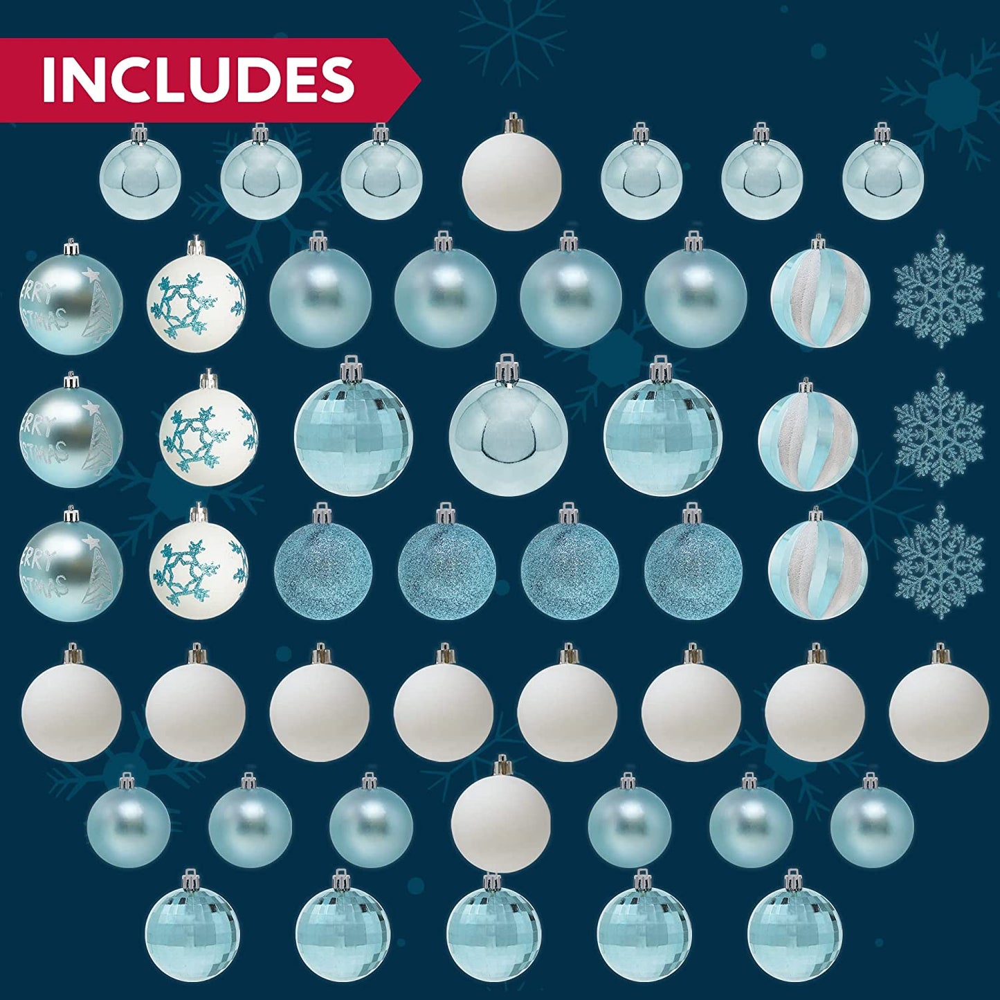 50 Pcs Christmas Ornaments, Blue and White