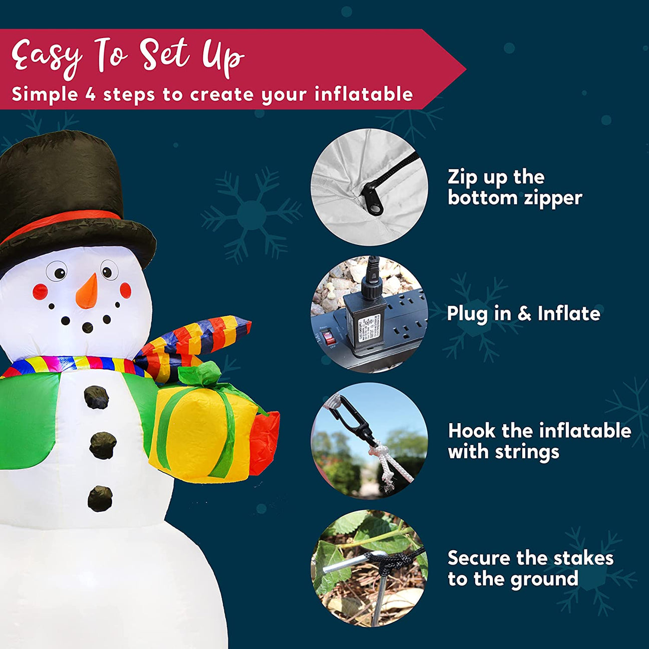 Large Snowman With Present Inflatable (7 Ft) – Joiedomi